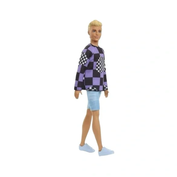 Barbie Fashionistas Ken #191 in Checkered Sweater with Blonde Hair & Sneakers - Picture 3 of 6